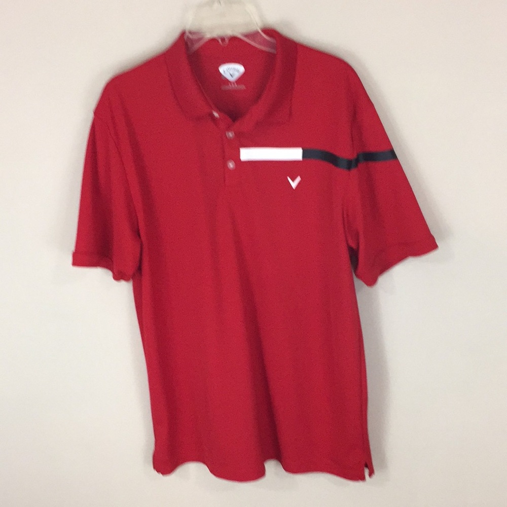 Callaway Golf Red V Polo Shirt Stripe Details Size Large